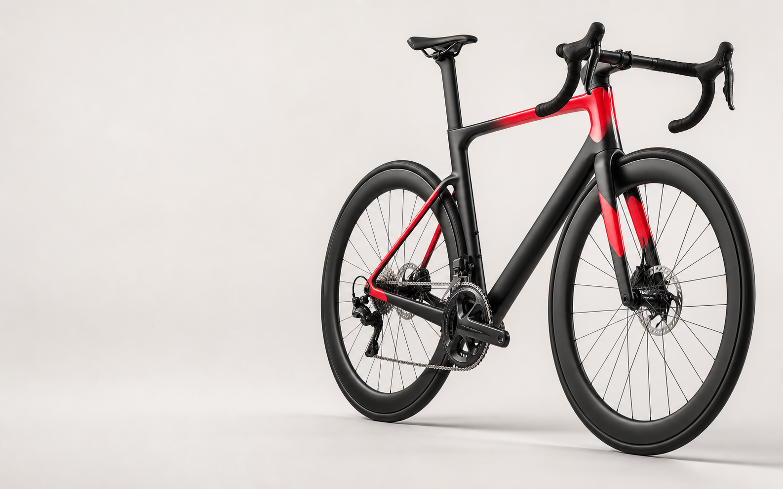 Aero road bicycle in matte black and BikeLab red